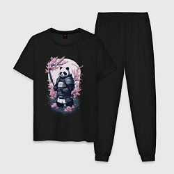 Пижама хлопковая мужская Панда Самурай, цвет: черный