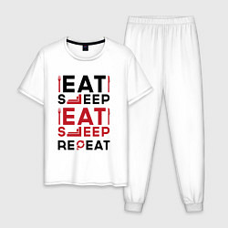 Пижама хлопковая мужская Надпись: eat sleep S T A L K E R repeat, цвет: белый