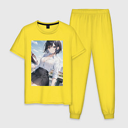 Пижама хлопковая мужская Anime girl in town, цвет: желтый