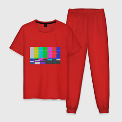 Пижама хлопковая мужская Разноцветные полосы в телевизоре, цвет: красный