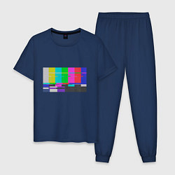 Пижама хлопковая мужская Разноцветные полосы в телевизоре, цвет: тёмно-синий