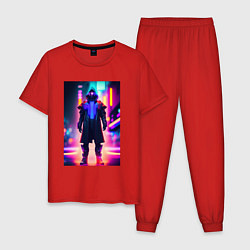 Пижама хлопковая мужская Неоновый киборг, цвет: красный
