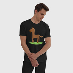 Пижама хлопковая мужская Забавная коняшка, цвет: черный — фото 2