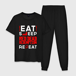 Пижама хлопковая мужская Надпись eat sleep Red Dead Redemption repeat, цвет: черный