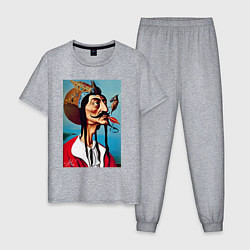 Пижама хлопковая мужская Портрет Сальвадора Дали - нейросеть, цвет: меланж