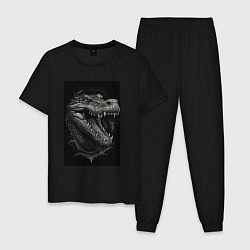 Пижама хлопковая мужская Крокодил стиль тату, цвет: черный