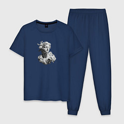Пижама хлопковая мужская Гипсовый бюст - нейросеть, цвет: тёмно-синий