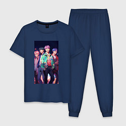 Пижама хлопковая мужская BTS art style, цвет: тёмно-синий