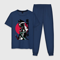 Пижама хлопковая мужская Samurai cat women, цвет: тёмно-синий