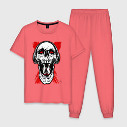 Пижама хлопковая мужская DnB skull, цвет: коралловый