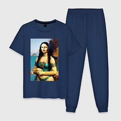 Пижама хлопковая мужская Мона Лиза на пляже - Биарриц - Франция, цвет: тёмно-синий