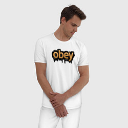 Пижама хлопковая мужская Obey, цвет: белый — фото 2