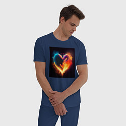 Пижама хлопковая мужская Пылающее сердце - нейросеть, цвет: тёмно-синий — фото 2