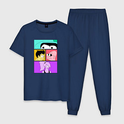 Пижама хлопковая мужская Futurama: Бендер Лила Фрай и профессор, цвет: тёмно-синий