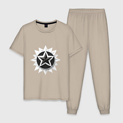 Пижама хлопковая мужская Звезда солнце, цвет: миндальный