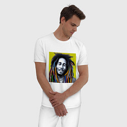 Пижама хлопковая мужская Разноцветные дреды Боба Марли граффити, цвет: белый — фото 2
