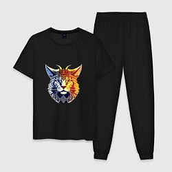 Пижама хлопковая мужская Кот викинг, цвет: черный