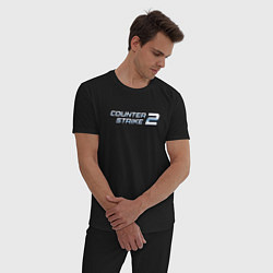 Пижама хлопковая мужская Counter strike 2 - металлическая надпись, цвет: черный — фото 2