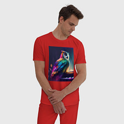 Пижама хлопковая мужская Музыкальная сова - нейросеть, цвет: красный — фото 2