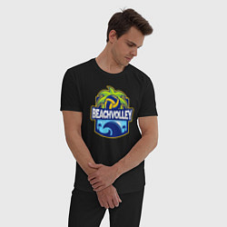 Пижама хлопковая мужская Волейбол на пляже, цвет: черный — фото 2