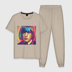 Пижама хлопковая мужская Brian Jones Glitch Art, цвет: миндальный