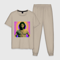 Пижама хлопковая мужская Jim Morrison Galo Glitch Art, цвет: миндальный