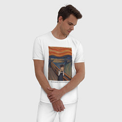 Пижама хлопковая мужская Человек-бензопила в стиле картины Крик, цвет: белый — фото 2