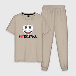 Пижама хлопковая мужская Волейбольный смайл, цвет: миндальный