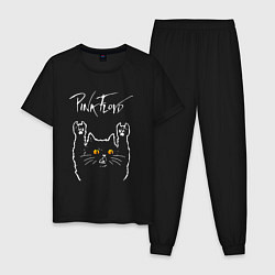 Пижама хлопковая мужская Pink Floyd rock cat, цвет: черный