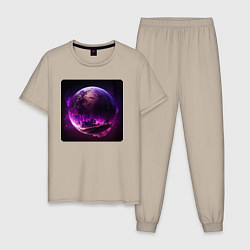 Пижама хлопковая мужская Абстрактная планета, цвет: миндальный