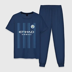 Пижама хлопковая мужская Эрлинг Холанд Манчестер Сити форма 2324, цвет: тёмно-синий