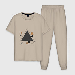 Пижама хлопковая мужская Геометрическая композиция, цвет: миндальный