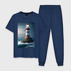Пижама хлопковая мужская Маяк в море, цвет: тёмно-синий
