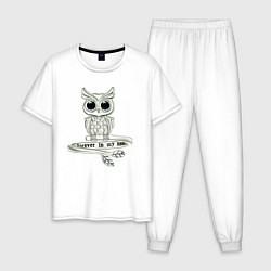 Пижама хлопковая мужская Серебряная сова на кольце, цвет: белый