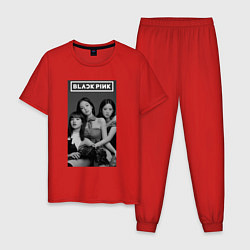 Пижама хлопковая мужская Blackpink black and white, цвет: красный