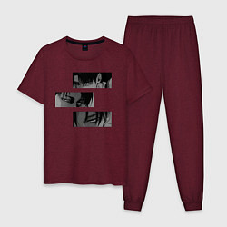 Пижама хлопковая мужская Леви Аккерман в блоках, цвет: меланж-бордовый