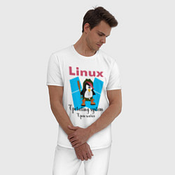 Пижама хлопковая мужская Пингвин линукс в шляпе, цвет: белый — фото 2