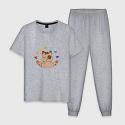 Пижама хлопковая мужская Котик душнила, цвет: меланж