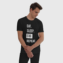 Пижама хлопковая мужская Eat Sleep EXO Repeat, цвет: черный — фото 2