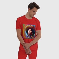 Пижама хлопковая мужская Джими Хендрикс в странной шляпе, цвет: красный — фото 2