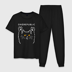 Пижама хлопковая мужская OneRepublic rock cat, цвет: черный