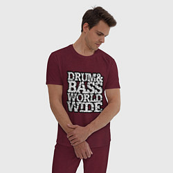 Пижама хлопковая мужская Drum and bass world wide, цвет: меланж-бордовый — фото 2