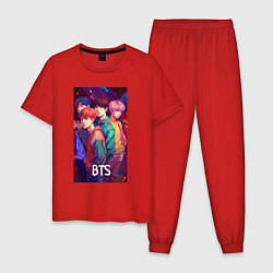 Пижама хлопковая мужская BTS anime kpop style, цвет: красный