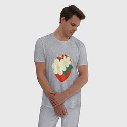 Пижама хлопковая мужская Анатомическое сердце в цветах и листьях, цвет: меланж — фото 2