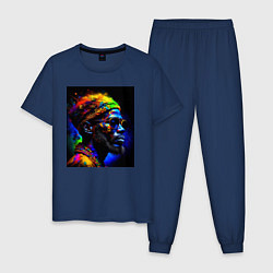 Пижама хлопковая мужская Красочный портрет от нейросети, цвет: тёмно-синий