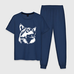 Пижама хлопковая мужская Голова волка Wolf head, цвет: тёмно-синий