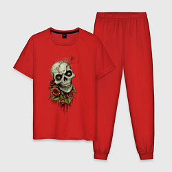 Пижама хлопковая мужская Зомби Цветы, цвет: красный