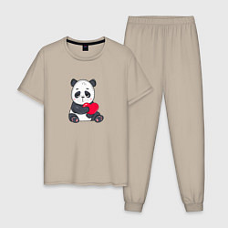 Пижама хлопковая мужская Панда с сердцем, цвет: миндальный