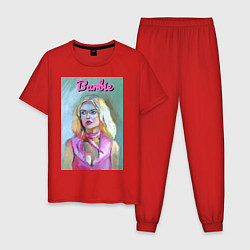 Пижама хлопковая мужская Портрет Барби - Марго Робби, цвет: красный
