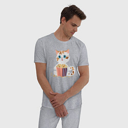 Пижама хлопковая мужская Котенок с попкорном, цвет: меланж — фото 2